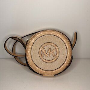 Michael Kors Jet Set Beige Croc Embossed Leather Fabric Inlay Round Bag